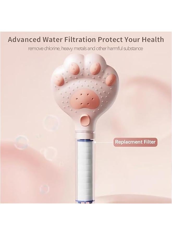 راس دش محمول عالي الضغط، هدايا قطط للنساء محبي القطط، هدايا عيد ميلاد للنساء، راس دش بفلتر مع خرطوم للمياه العسرة، راس دش بتصميم مخلب قطة، 2.5 جالون في الدقيقة، زهري - Image 2