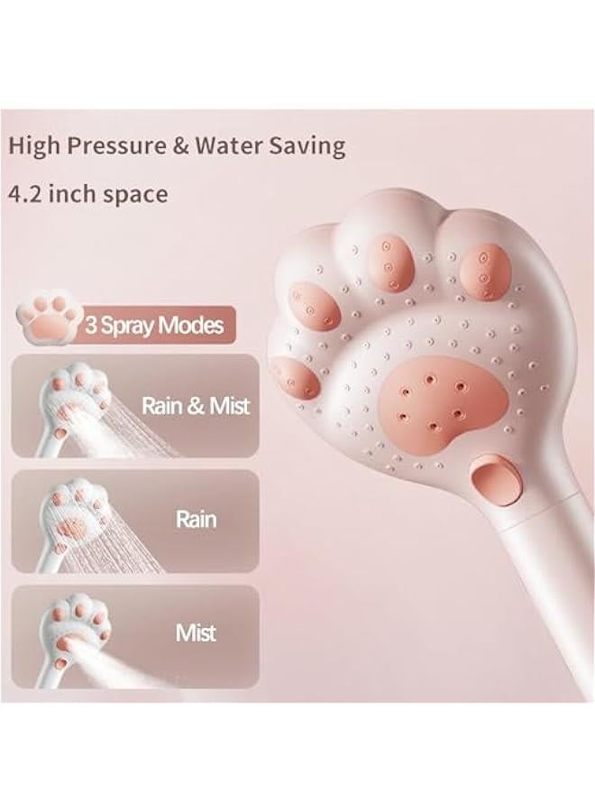 راس دش محمول عالي الضغط، هدايا قطط للنساء محبي القطط، هدايا عيد ميلاد للنساء، راس دش بفلتر مع خرطوم للمياه العسرة، راس دش بتصميم مخلب قطة، 2.5 جالون في الدقيقة، زهري - Image 3