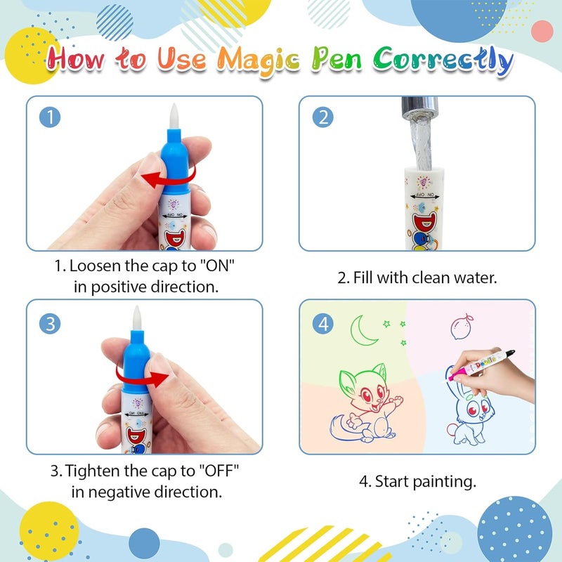 BlissfulBlend Water Doodle Mat Kids Mess Free Coloring Doodle Mat Toddlers Educational Toys for 3 4 5 6 7 8 Years Old with Magic Pens 2025 Educational Toys Birthday - Image 3