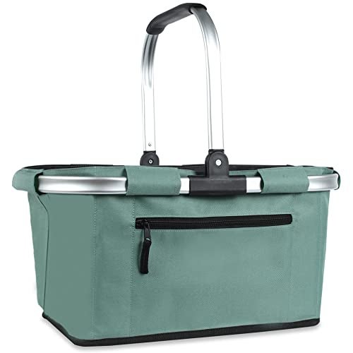 SIYUAN Picnic Basket SIYUAN Shopping Basket with Handle 22L Collapsible Grocery Basket Portable Folding Basket for Marketing Picnic Reuasble Laundry Basket for Travel Green - Image 1