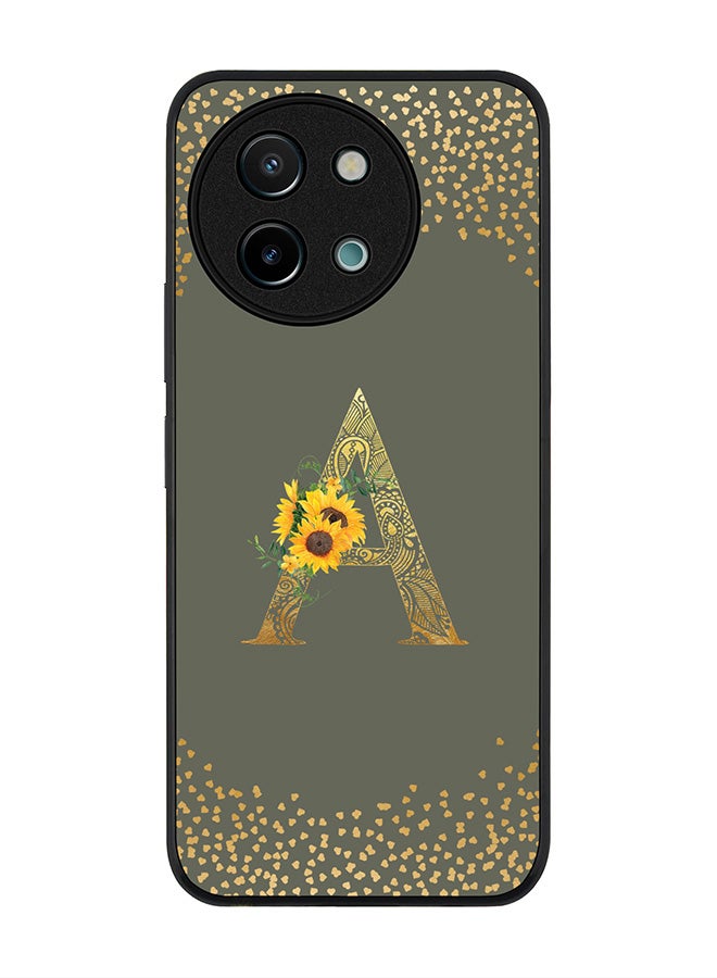Stylizedd Rugged Black edge case for Vivo Y38 / Vivo Y58 / Vivo Y200i /Vivo T3x Case Cover Monogram Initial Letter Floral Pattern Alphabet- A (Olive Green) - Image 1