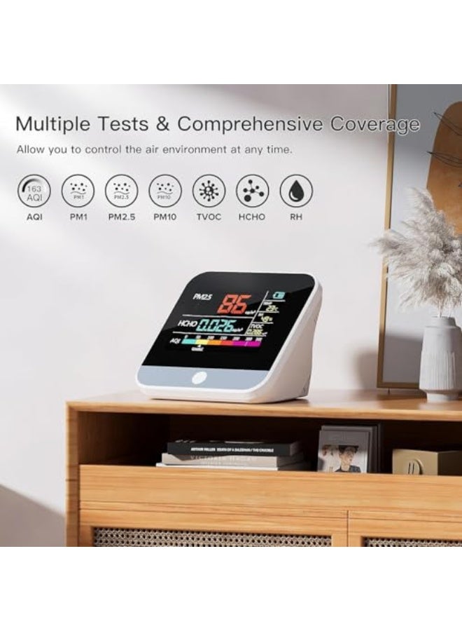 Professional 13 in 1 Air Quality Monitor Indoor, PM2.5/PM1/PM10/Temperature/Formaldehyde/Humidity/TVOC and 6AQI with Alert Buzzers, Portable & Easy to Use for Home Car Office School Air Quality Tester - Image 4