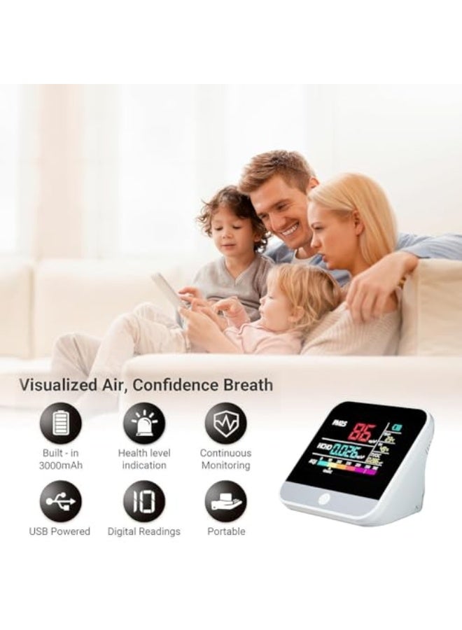 Professional 13 in 1 Air Quality Monitor Indoor, PM2.5/PM1/PM10/Temperature/Formaldehyde/Humidity/TVOC and 6AQI with Alert Buzzers, Portable & Easy to Use for Home Car Office School Air Quality Tester - Image 5