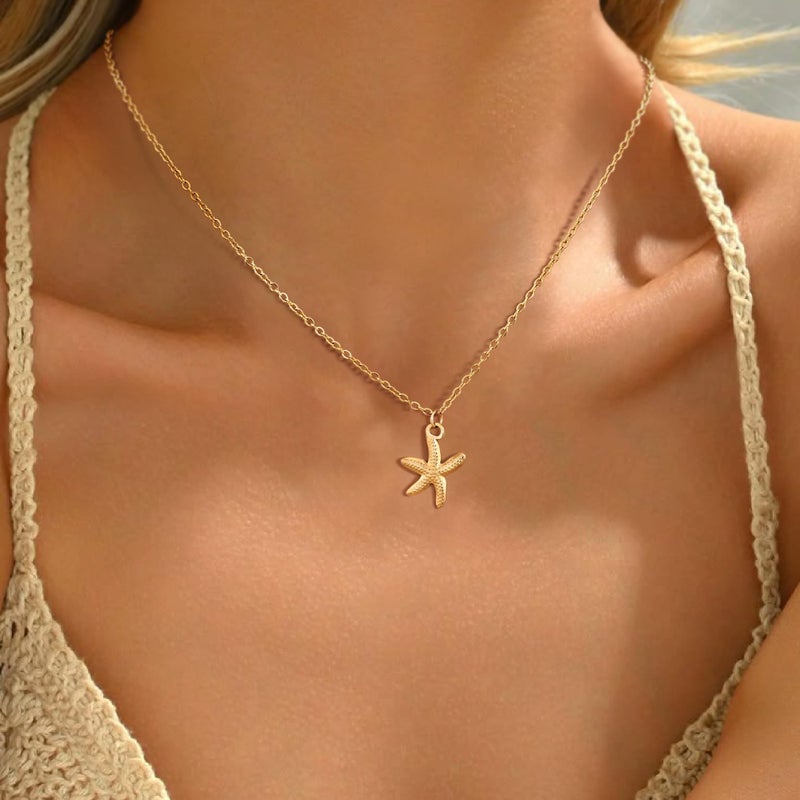 DAILI Starfish Necklace for Women,14k Gold Plated Charm Necklace,Non Tarnish Adjustable Stainless Steel Chain Choker Jewelry for Summer Beach Vacation - Image 3