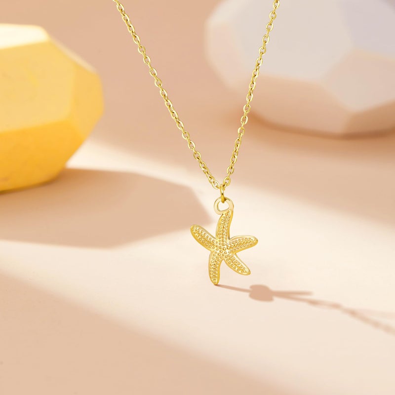 DAILI Starfish Necklace for Women,14k Gold Plated Charm Necklace,Non Tarnish Adjustable Stainless Steel Chain Choker Jewelry for Summer Beach Vacation - Image 4