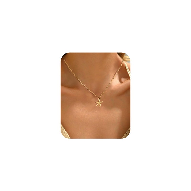 DAILI Starfish Necklace for Women,14k Gold Plated Charm Necklace,Non Tarnish Adjustable Stainless Steel Chain Choker Jewelry for Summer Beach Vacation - Image 1