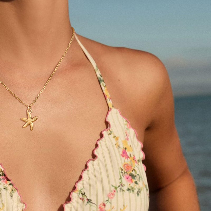 DAILI Starfish Necklace for Women,14k Gold Plated Charm Necklace,Non Tarnish Adjustable Stainless Steel Chain Choker Jewelry for Summer Beach Vacation - Image 5