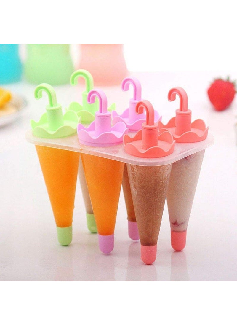 GETZET - GETZET Umbrella Shape Ice Candy Maker Popsicle Molds Tray Candy Colorful Stick Set of 6 Pcs Kulfi Frozen Stick Organizer for Home Kitchen Multicolor - Image 1