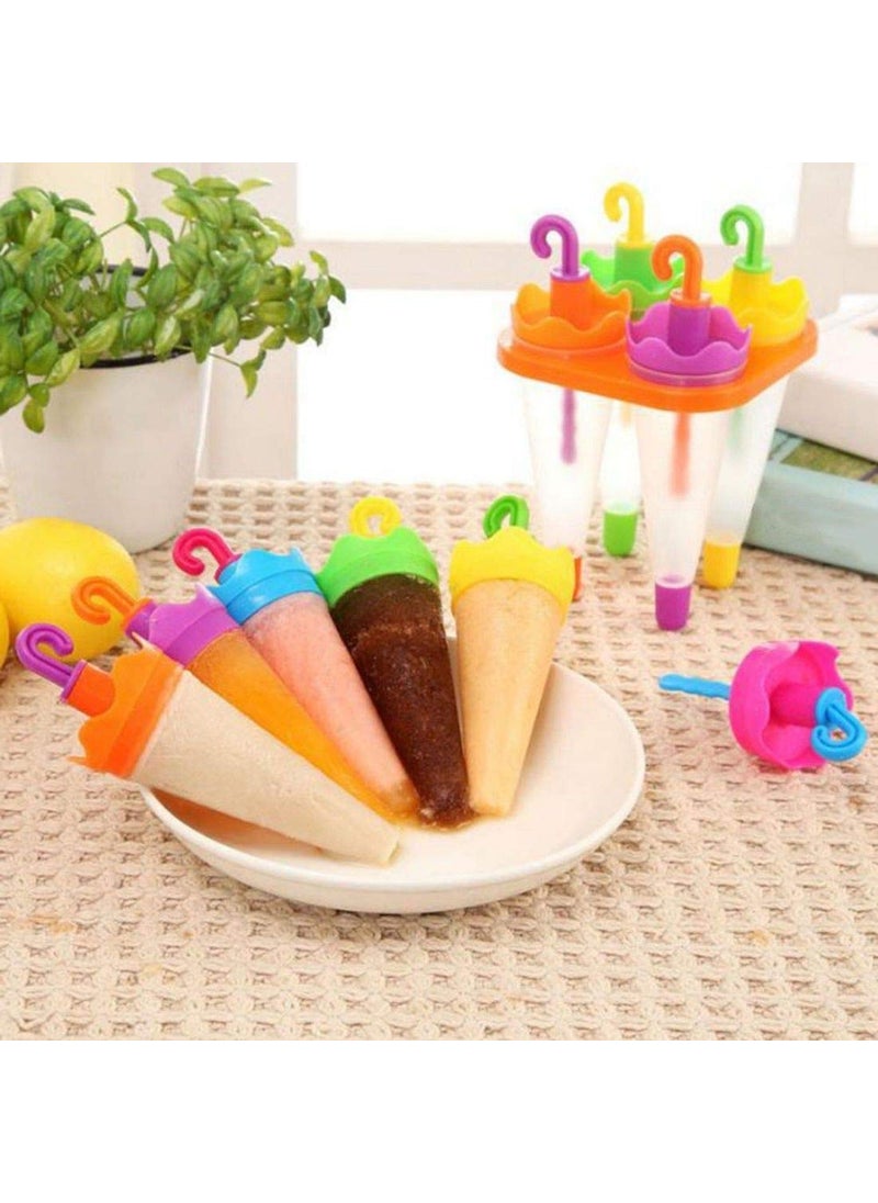 GETZET - GETZET Umbrella Shape Ice Candy Maker Popsicle Molds Tray Candy Colorful Stick Set of 6 Pcs Kulfi Frozen Stick Organizer for Home Kitchen Multicolor - Image 1