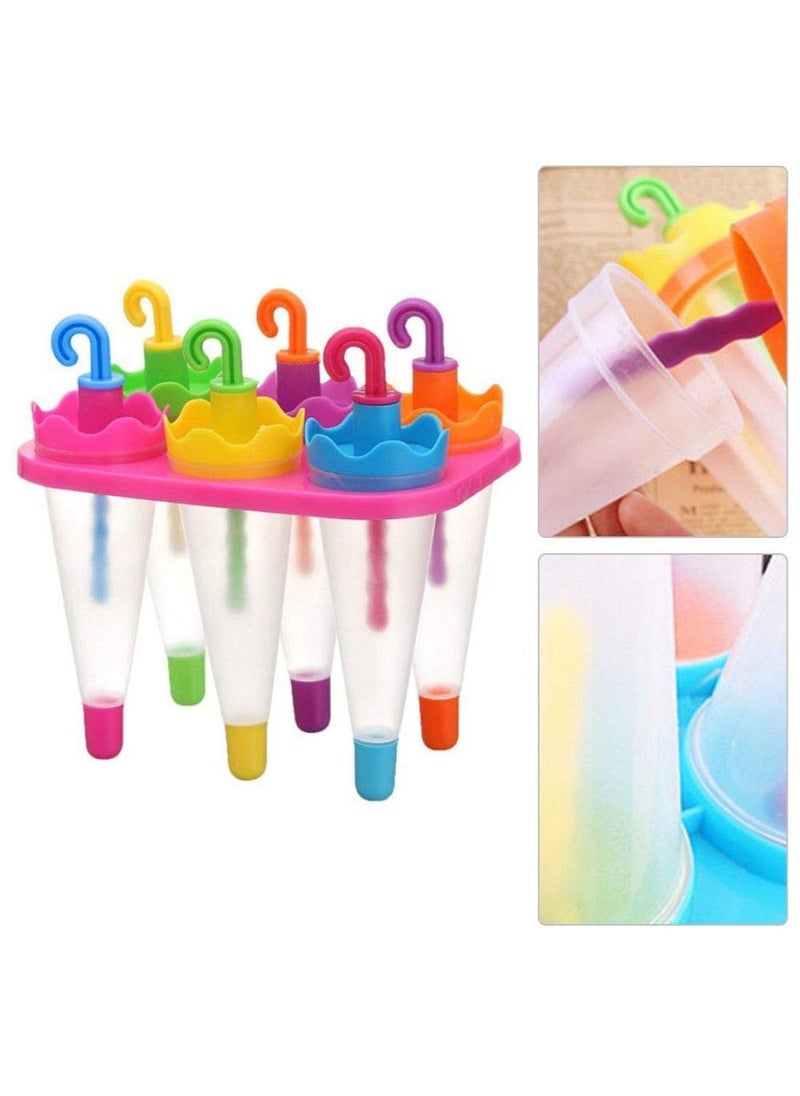 GETZET - GETZET Umbrella Shape Ice Candy Maker Popsicle Molds Tray Candy Colorful Stick Set of 6 Pcs Kulfi Frozen Stick Organizer for Home Kitchen Multicolor - Image 1