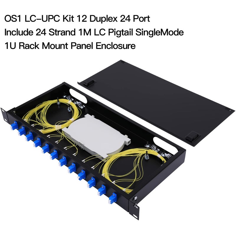 GESD 12 Duplex 24 Port LC-OS1 Rack Mount Enclosure Box + Splice Trays Fiber Cables Spool SingleMode LC-UPC Kit (Include 1M 24Strand Pigtail+24 Core LGX Loaded Patch Panel - Fits 19" Racks Cabinet - Image 2