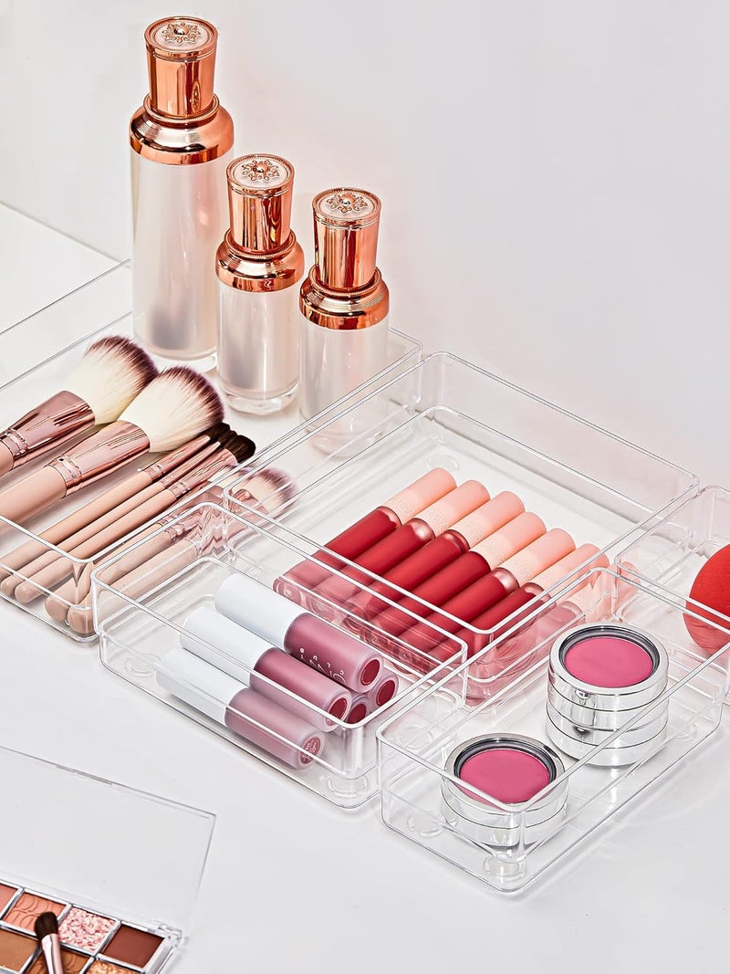 SMARTAKE 13-Piece Drawer Organizer with Non-Slip Silicone Pads, 5-Size Desk Drawer Organizer Trays Storage Tray for Makeup, Jewelries, Utensils in Bedroom Dresser, Office and Kitchen (Clear) - Image 3