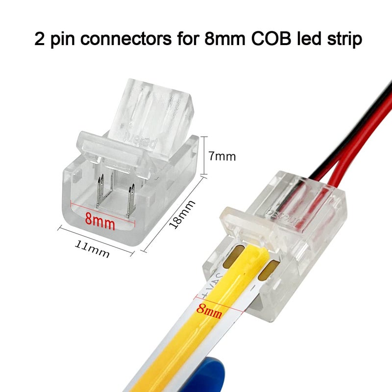 HAMRVL 12 Pack 8mm Cob Led Strip Light Connectors 2 Pin, Led Strip to Wire Solderless Transparent Track Lighting Adapter Connection with 6M/19.68ft Led Wire Extension Cable for White Led Tape 12/24V - Image 2