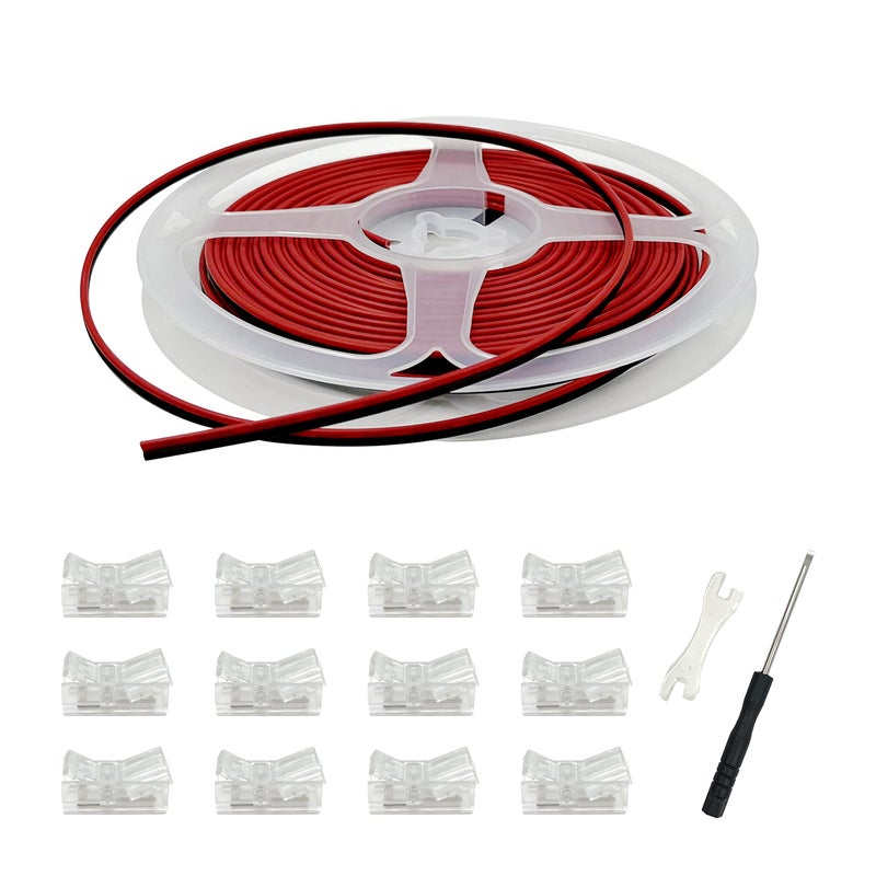 HAMRVL 12 Pack 8mm Cob Led Strip Light Connectors 2 Pin, Led Strip to Wire Solderless Transparent Track Lighting Adapter Connection with 6M/19.68ft Led Wire Extension Cable for White Led Tape 12/24V - Image 1