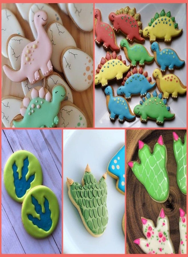 KAISHANE Dinosaur Cookie Cutters Set, 5 PCS Dinosaur Biscut Cutters Set Stainless Steel with Soft PVC Edge for Baking Fondant Cake Molds - Image 3