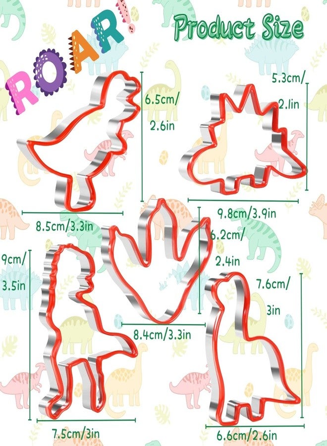 KAISHANE Dinosaur Cookie Cutters Set, 5 PCS Dinosaur Biscut Cutters Set Stainless Steel with Soft PVC Edge for Baking Fondant Cake Molds - Image 2
