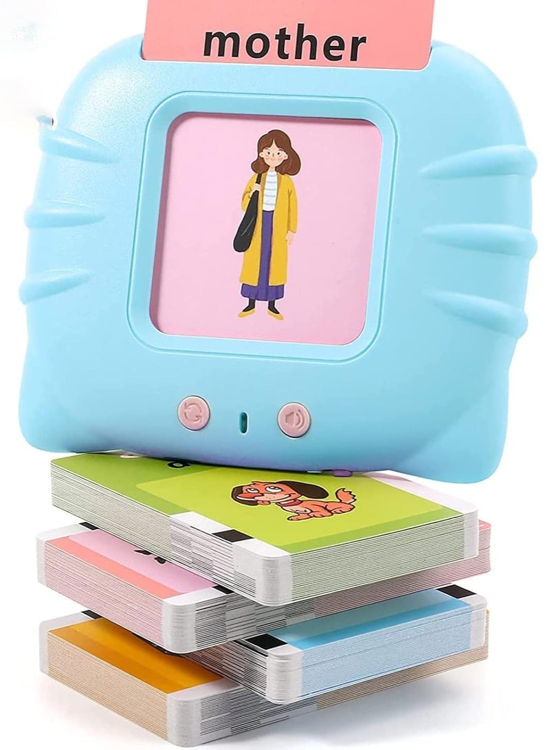Flash Cards Learning Toys for Toddlers 2 3 4 5 6 Year Old Kids Arabic and English Letters Speech Therapy Word Game Toy Early Education Teaching 112 Pcs Cards 224 Words Machine, Blue  - Image 1