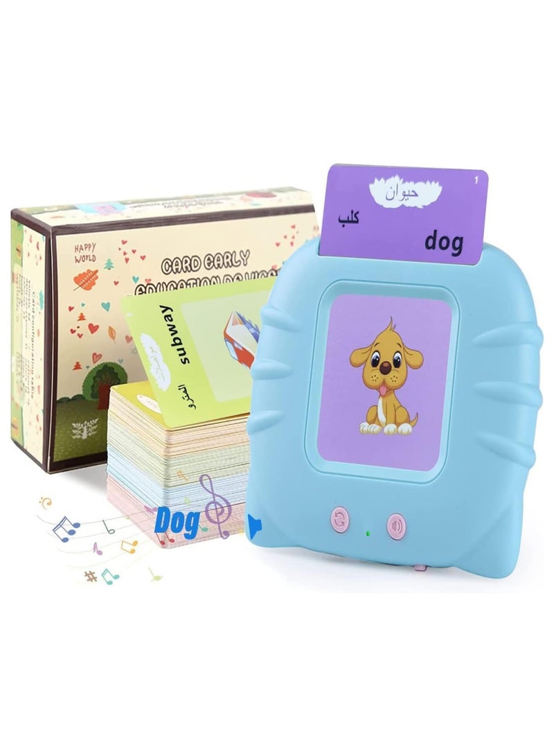 Flash Cards Learning Toys for Toddlers 2 3 4 5 6 Year Old Kids Arabic and English Letters Speech Therapy Word Game Toy Early Education Teaching 112 Pcs Cards 224 Words Machine, Blue  - Image 2