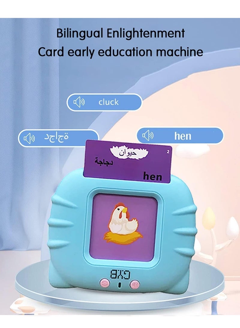 Flash Cards Learning Toys for Toddlers 2 3 4 5 6 Year Old Kids Arabic and English Letters Speech Therapy Word Game Toy Early Education Teaching 112 Pcs Cards 224 Words Machine, Blue  - Image 3