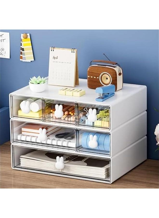 HOOKOR Durku Desk Organizer with 4 Drawers, Clear Plastic Desk Storage Box, Desktop Organization for Office Supplies, Gel Pens, Pencils, Markers, Tape, Erasers, Paperclips, Chargers  - Image 1