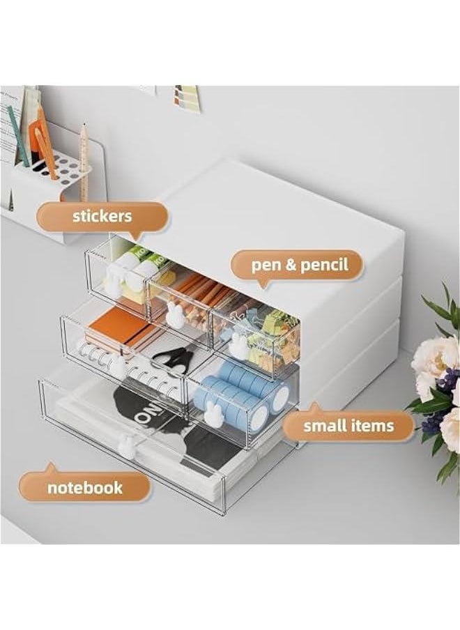 HOOKOR Durku Desk Organizer with 4 Drawers, Clear Plastic Desk Storage Box, Desktop Organization for Office Supplies, Gel Pens, Pencils, Markers, Tape, Erasers, Paperclips, Chargers  - Image 3