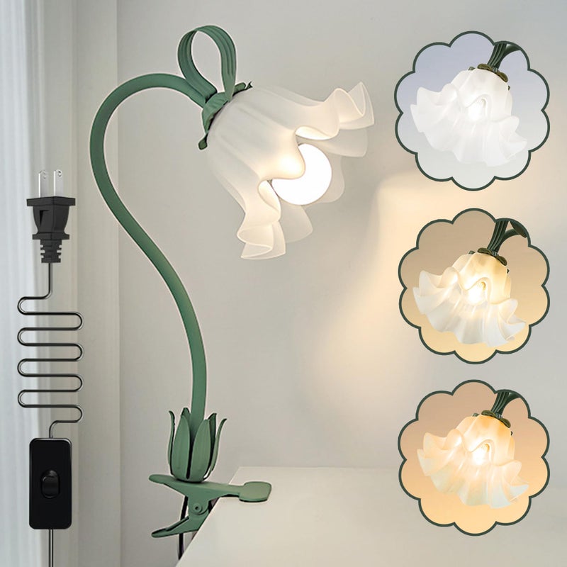 AQDZCNF Flower Desk LampLED Reading Light 360Rotation Clip on LampsVintage Flower Bedside Night Light3 Colors Modes Book Lights Decor for Bedroom Bed Headboard Office Lighting Table Lamp Home Decoration - Image 2