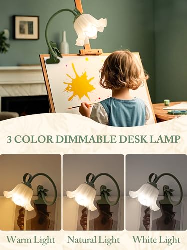 AQDZCNF Flower Desk LampLED Reading Light 360Rotation Clip on LampsVintage Flower Bedside Night Light3 Colors Modes Book Lights Decor for Bedroom Bed Headboard Office Lighting Table Lamp Home Decoration - Image 3