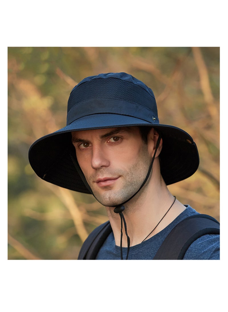Bucket Hat Fishing Hat Sun Hat Wide Brim Waterproof Breathable Summer Mesh Breathable Fisherman Hat Men's Outdoor Hiking Hat Women's Big Brim Sun Hat Bennie Hat Sun Protection (navy) - Image 1