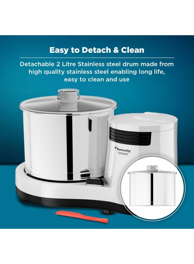 Butterfly Smart 2 Litres Table-Top Wet Grinder|150 Watts|Shockproof ABS Body| Coconut Scrapper Attachment|2 stones with 4-Way Grinding| Stainless Steel Drum | 2 Years Manufacturer's Warranty | White - Image 4