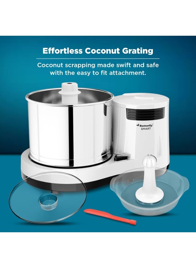 Butterfly Smart 2 Litres Table-Top Wet Grinder|150 Watts|Shockproof ABS Body| Coconut Scrapper Attachment|2 stones with 4-Way Grinding| Stainless Steel Drum | 2 Years Manufacturer's Warranty | White - Image 3