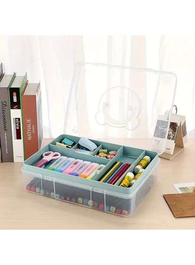 Blue Clear Plastic Storage Box with Detachable Partition Tray Stackable Portable Organizer for Home Office School Craft Supplies Stationery Holder Desk Organizer - Image 1