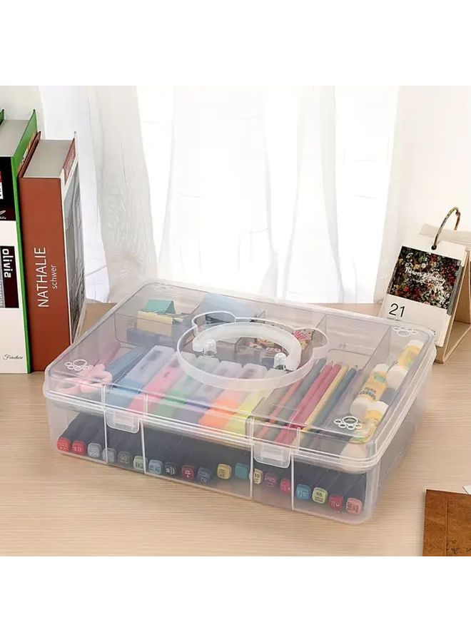 Blue Clear Plastic Storage Box with Detachable Partition Tray Stackable Portable Organizer for Home Office School Craft Supplies Stationery Holder Desk Organizer - Image 3