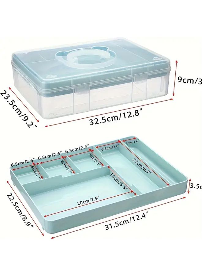Blue Clear Plastic Storage Box with Detachable Partition Tray Stackable Portable Organizer for Home Office School Craft Supplies Stationery Holder Desk Organizer - Image 2