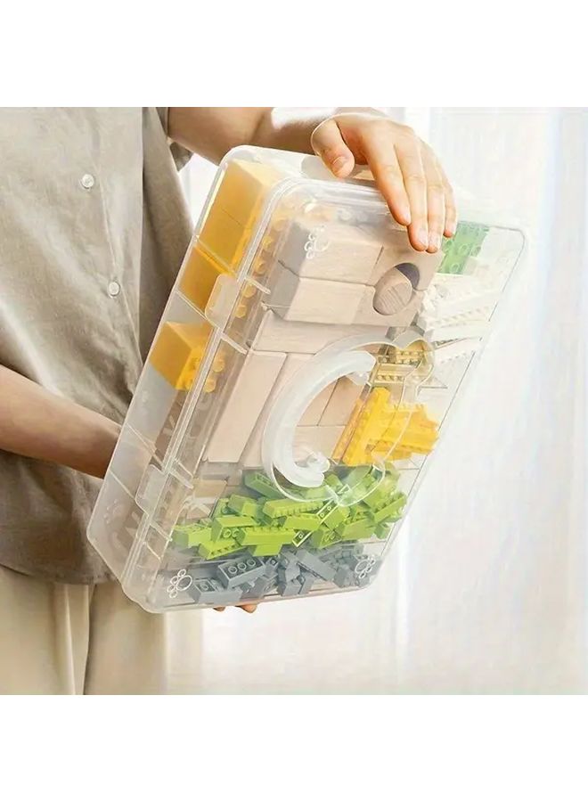 Blue Clear Plastic Storage Box with Detachable Partition Tray Stackable Portable Organizer for Home Office School Craft Supplies Stationery Holder Desk Organizer - Image 4