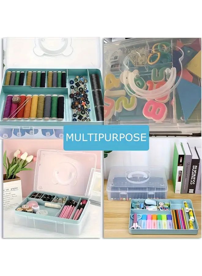Blue Clear Plastic Storage Box with Detachable Partition Tray Stackable Portable Organizer for Home Office School Craft Supplies Stationery Holder Desk Organizer - Image 5