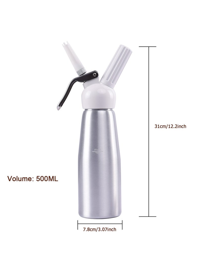 MARK STORE - Whipped Cream Dispenser, Aluminium Cream Whipper with 3 Decorating Nozzles 500ML Cream Charger Dispenser for Cake Cheese Dessert - Image 1