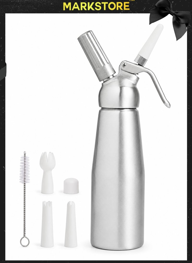 MARK STORE Whipped Cream Dispenser, Aluminium Cream Whipper with 3 Decorating Nozzles 500ML Cream Charger Dispenser for Cake Cheese Dessert - Image 1