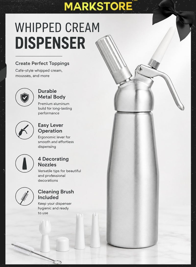 MARK STORE Whipped Cream Dispenser, Aluminium Cream Whipper with 3 Decorating Nozzles 500ML Cream Charger Dispenser for Cake Cheese Dessert - Image 2