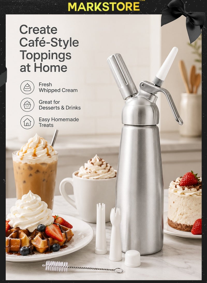 MARK STORE Whipped Cream Dispenser, Aluminium Cream Whipper with 3 Decorating Nozzles 500ML Cream Charger Dispenser for Cake Cheese Dessert - Image 3