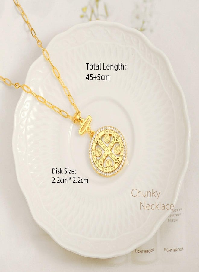 POTESSA 18K Gold Plated Necklace St Benedict Medal Neck Chain Dainty Zircon Necklace for Women - Image 4