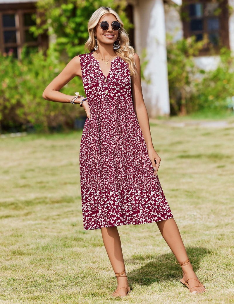Zeagoo Womens Summer Midi Dress 2026 V Neck Floral Flowy A-line Sleeveless Sundresses for Women Tank Dress with Pockets - Image 5