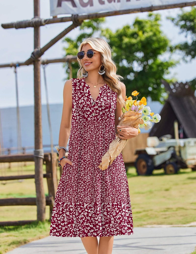Zeagoo Womens Summer Midi Dress 2026 V Neck Floral Flowy A-line Sleeveless Sundresses for Women Tank Dress with Pockets - Image 3