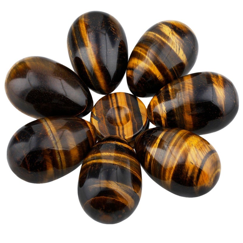 mookaitedecor Tiger's Eye Crystal Egg Polished Gemstone Figurines with Stone Stand - Image 3