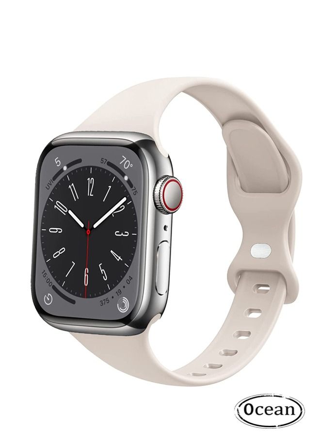 Ocean Soft Silicone Slim Thin Narrow Replacement Strap Compatible For Apple Watch SE Series 8/7/6/5/4/3/2/1 (Starlight, 38mm/40mm/41mm) - Image 1