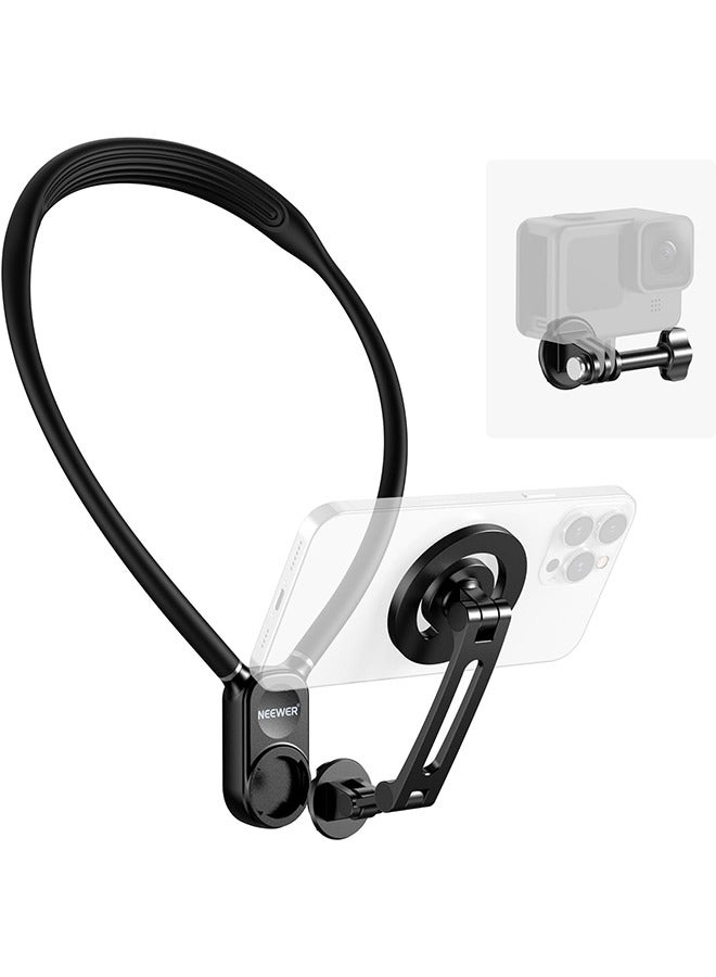 NEEWER Magnetic Neck Holder for Action Camera  Phone, Hands Free Neck Tripod Chest Mount Compatible with GoPro DJI Insta360 iPhone 15 Android, Neck Phone Holder for Recording POV Video Vlog, GP16 - Image 1