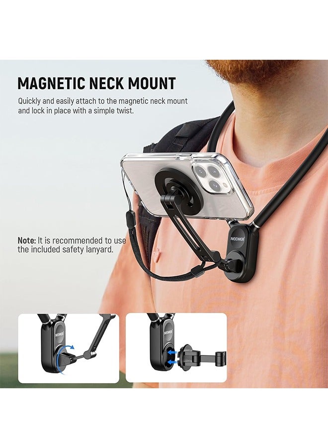 NEEWER Magnetic Neck Holder for Action Camera  Phone, Hands Free Neck Tripod Chest Mount Compatible with GoPro DJI Insta360 iPhone 15 Android, Neck Phone Holder for Recording POV Video Vlog, GP16 - Image 5