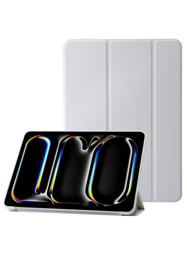 غطاء ثلاثي الطي لجهاز iPad Pro 11 (2024) جلد + سيليكون - رمادي - Image 1