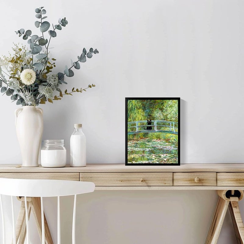 Hamduker الجمالية ملصق Cat Monet المطبوعات عتيقة الملصقات القماشية جدار الفن مضحك المياه الزنابق القط ديكور لغرفة نوم غرفة المعيشة الحمام (الحجم: 8'x10''x1pcs) - Image 4