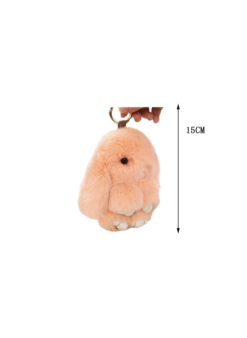 سلسلة مفاتيح على شكل أرنب لطيف من القطيفة بطول 15 سم مع قلادة على شكل حقيبة يد (وردي) - Image 2