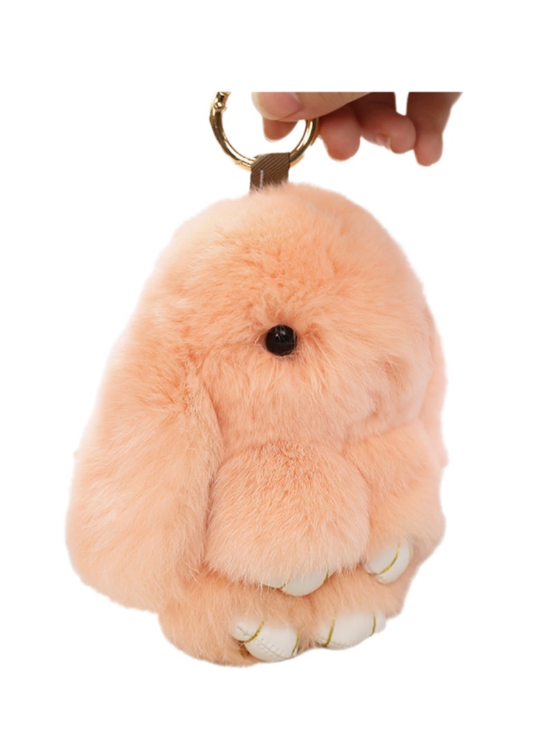 سلسلة مفاتيح على شكل أرنب لطيف من القطيفة بطول 15 سم مع قلادة على شكل حقيبة يد (وردي) - Image 1